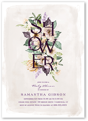 Lush Flower Arrangement Baby Shower Invitation, Grey, 5x7 Flat, Matte, Signature Smooth Cardstock, Square, Whisper Gray