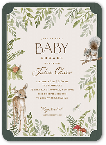 Lovely Woodland Baby Shower Invitation, Green, 5x7, Standard Smooth Cardstock, Rounded