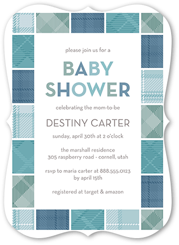 Blocky Tile Baby Shower Invitation, Blue, 5x7, Pearl Shimmer Cardstock, Bracket