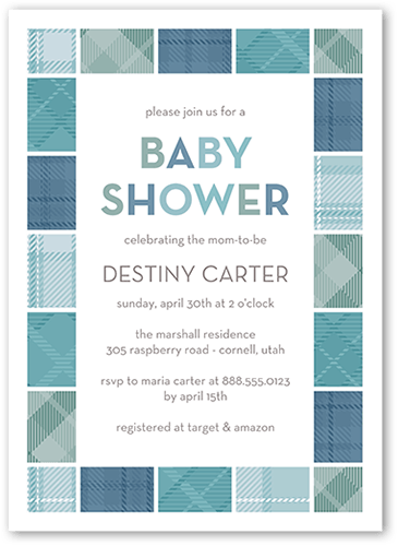 Blocky Tile Baby Shower Invitation, Blue, 5x7 Flat, Pearl Shimmer Cardstock, Square