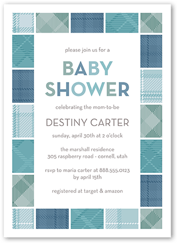 Blocky Tile Baby Shower Invitation, Blue, 5x7 Flat, Luxe Double-Thick Cardstock, Square, Blue Suede