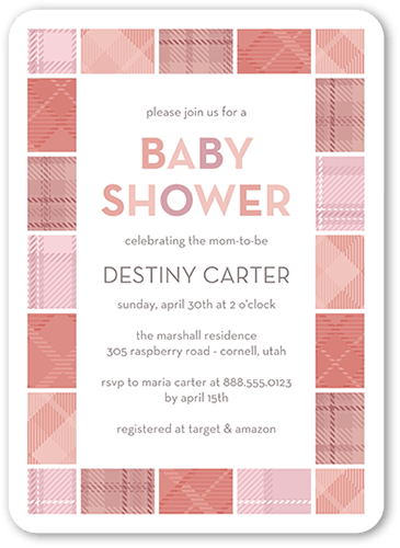 Blocky Tile Baby Shower Invitation, Pink, 5x7 Flat, Pearl Shimmer Cardstock, Rounded