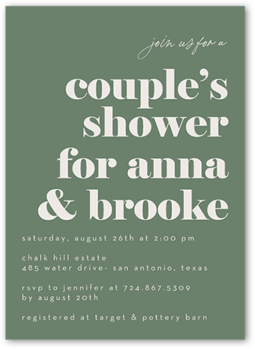 Duo Shower Baby Shower Invitation, Green, 5x7 Flat, Luxe Double-Thick Cardstock, Square