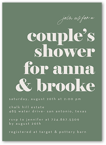 Duo Shower Baby Shower Invitation, Green, 5x7 Flat, Write Your Own Greeting, Standard Smooth Cardstock, Square, Rosemary