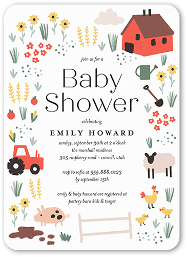 Farm Cutouts Baby Shower Invitation, White, 5x7 Flat, 100% Recycled Cardstock , Rounded, White