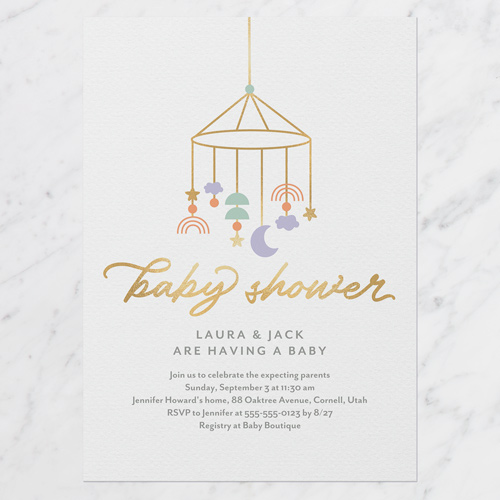 Brilliant Mobile Baby Shower Invitation, White, 5x7 Flat, Matte, Signature Smooth Cardstock, Square, White