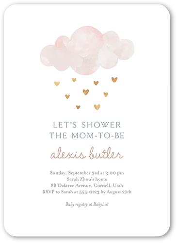 Heart Showers Baby Shower Invitation, Pink, 5x7, Pearl Shimmer Cardstock, Rounded