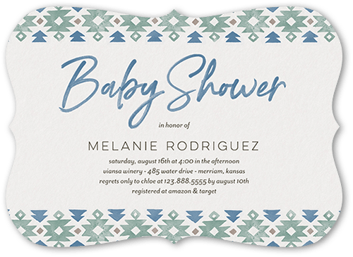 Southwest Pattern Baby Shower Invitation, Blue, 5x7 Flat, Pearl Shimmer Cardstock, Bracket