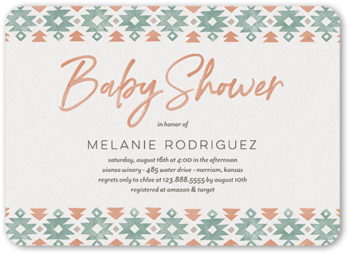 Southwest Pattern Baby Shower Invitation, Pink, 5x7 Flat, Standard Smooth Cardstock, Rounded