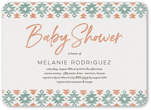 Southwest Pattern Baby Shower Invitation, Pink, 5x7 Flat, Matte, Signature Smooth Cardstock, Rounded, Blush
