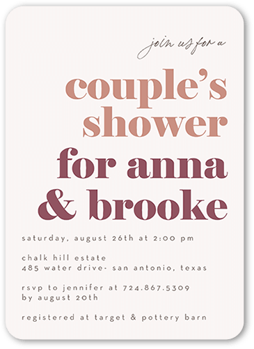 Duo Shower Baby Shower Invitation, White, 5x7 Flat, Pearl Shimmer Cardstock, Rounded