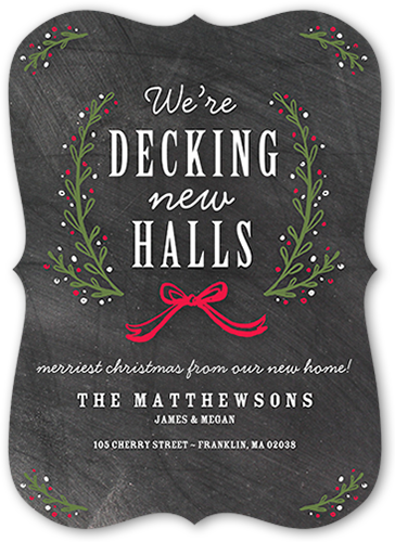 Decking The New Halls Moving Announcement, Gray, Matte, Signature Smooth Cardstock, Bracket