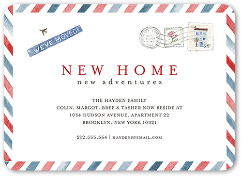 Air Mail Home Moving Announcement, White, Matte, Signature Smooth Cardstock, Rounded, White