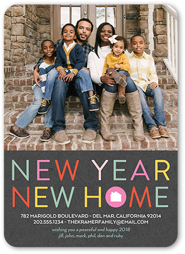 New Year New Home Moving Announcement, Grey, Standard Smooth Cardstock, Rounded