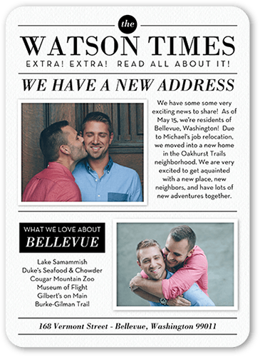 Extra Extra Moving Announcement, White, 5x7 Flat, Pearl Shimmer Cardstock, Rounded, White