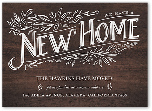 Leaf Label Home Moving Announcement, Brown, 5x7 Flat, Standard Smooth Cardstock, Square, Chocolate