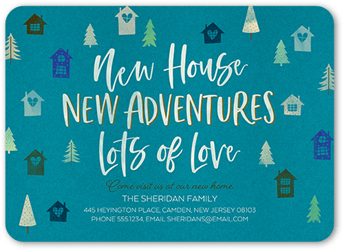 Forest Adventures Moving Announcement, Blue, 5x7 Flat, Pearl Shimmer Cardstock, Rounded