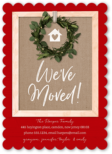 Rustic Wreathed Door Moving Announcement, Red, 5x7 Flat, Matte, Signature Smooth Cardstock, Scallop