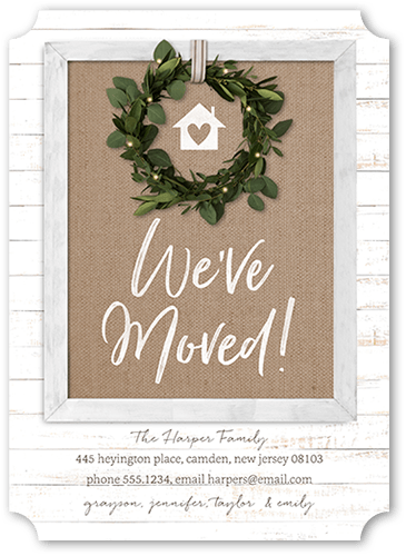 Rustic Wreathed Door Moving Announcement, White, 5x7 Flat, Matte, Signature Smooth Cardstock, Ticket