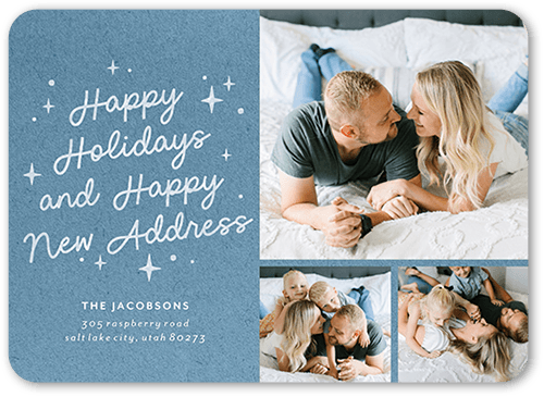 Happily Addressed Moving Announcement, Blue, 5x7 Flat, Pearl Shimmer Cardstock, Rounded