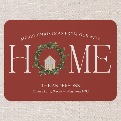 Hearthside Greetings Moving Announcement, Red, 5x7 Flat, 100% Recycled Cardstock , Rounded, Marsala