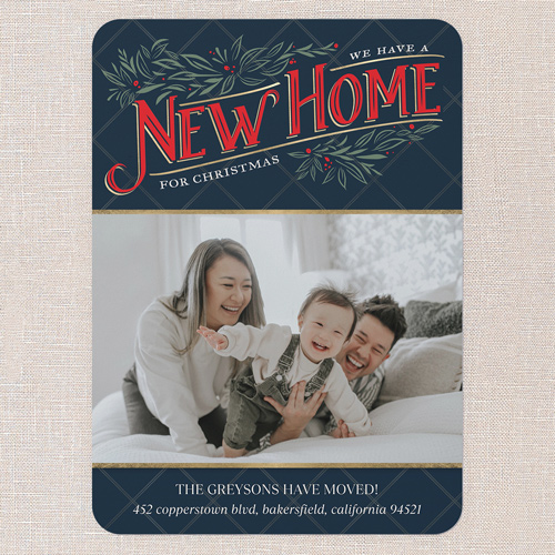 Festive New Digs Moving Announcement, Blue, 5x7 Flat, Pearl Shimmer Cardstock, Rounded, Nautical