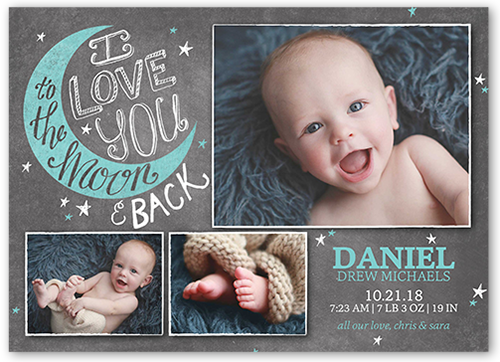 To the Moon Boy Birth Announcement, Grey, Matte, Signature Smooth Cardstock, Square