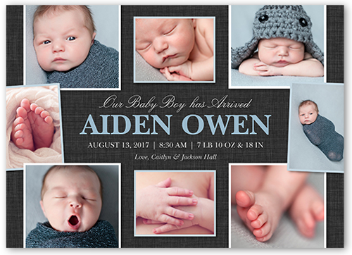 Favorite Collage Boy Birth Announcement, Grey, Pearl Shimmer Cardstock, Square