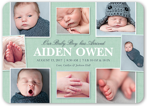 Favorite Collage Boy Birth Announcement, Green, Standard Smooth Cardstock, Rounded
