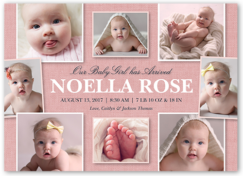 Favorite Collage Girl Birth Announcement, Pink, Luxe Double-Thick Cardstock, Square