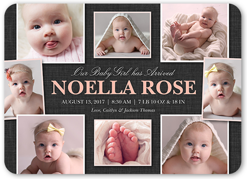 Favorite Collage Girl Birth Announcement, Grey, 100% Recycled Cardstock , Rounded