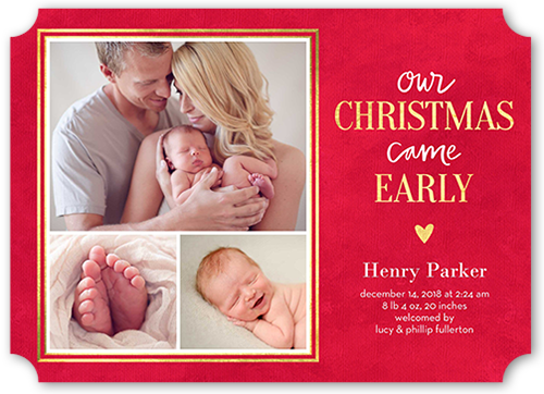 Early Christmas Birth Announcement, Red, Matte, Signature Smooth Cardstock, Ticket