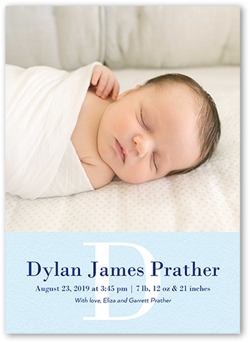 Simple Monogram Boy Birth Announcement, Blue, Luxe Double-Thick Cardstock, Square