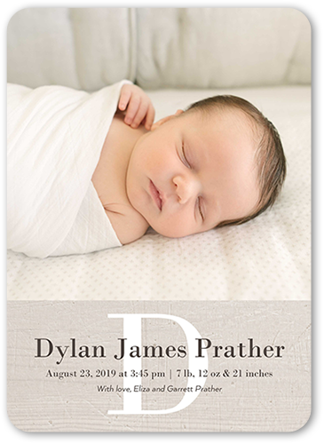 Simple Monogram Boy Birth Announcement, Beige, Matte, Signature Smooth Cardstock, Rounded