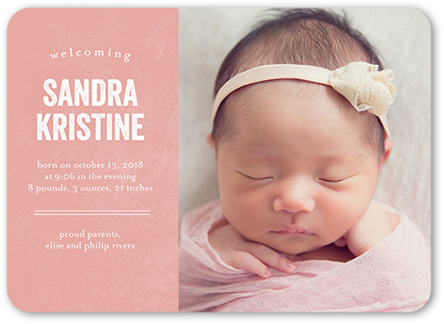 Simple Introduction Girl Birth Announcement, Pink, Standard Smooth Cardstock, Rounded