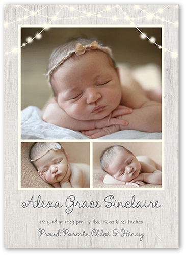 Glowing Arrival  Birth Announcement, Grey, 5x7 Flat, Luxe Double-Thick Cardstock, Square