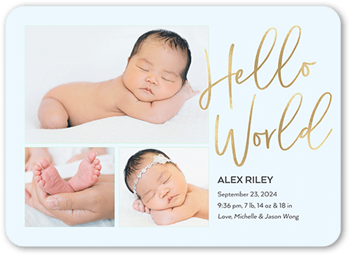 Welcome To The World Birth Announcement, Blue, 5x7 Flat, 100% Recycled Cardstock ?, Rounded