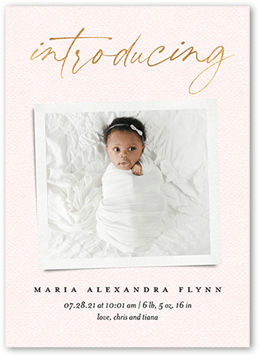 Introducing Memories Birth Announcement, Pink, 5x7 Flat, Standard Smooth Cardstock, Square