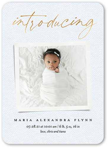 Introducing Memories Birth Announcement, Blue, 5x7 Flat, Standard Smooth Cardstock, Rounded