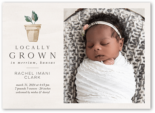 Locally Grown Birth Announcement, Grey, 5x7 Flat, Matte, Signature Smooth Cardstock, Square