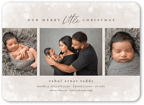 Neutral Bokeh Birth Announcement, Brown, 5x7 Flat, Standard Smooth Cardstock, Rounded