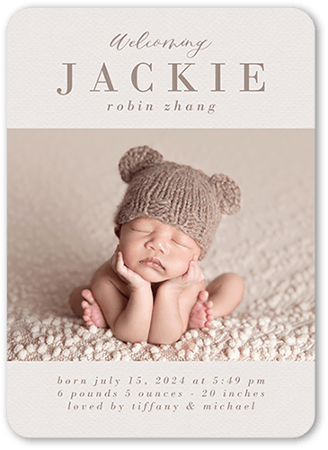 Pastel Welcome Birth Announcement, Grey, 5x7 Flat, Standard Smooth Cardstock, Rounded