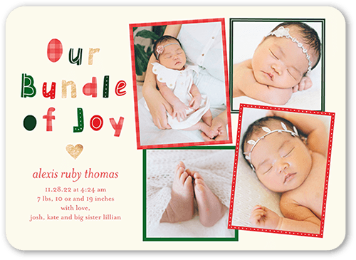 Bundle Of Delight Birth Announcement, Red, 5x7 Flat, Matte, Signature Smooth Cardstock, Rounded, Red