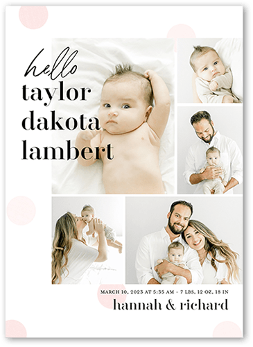 Gorgeous Moniker Birth Announcement, Pink, 5x7 Flat, Luxe Double-Thick Cardstock, Square, Blush