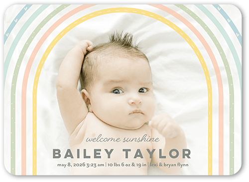 Over The Rainbow Birth Announcement, White, 5x7 Flat, Matte, Signature Smooth Cardstock, Rounded