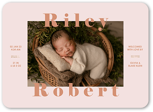 Big Proud Name Birth Announcement, Beige, 5x7 Flat, Write Your Own, 100% Recycled Cardstock , Rounded, Pearl