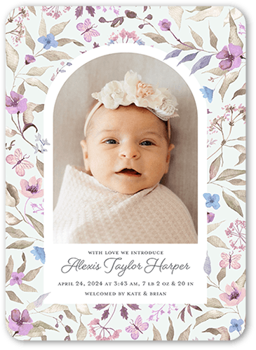 Buttercup Dreams Birth Announcement, Purple, 5x7 Flat, Standard Smooth Cardstock, Rounded