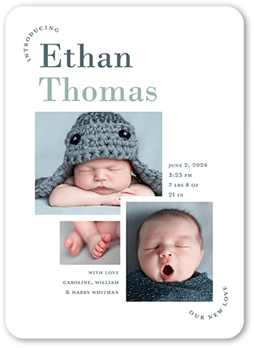 Newborn Bliss Birth Announcement, White, none, 5x7 Flat, 100% Recycled Cardstock , Rounded