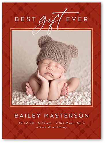 Unequaled Gift Birth Announcement, Red, 5x7 Flat, Standard Smooth Cardstock, Square