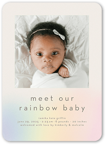 Gentle Rainbow Birth Announcement, Beige, 5x7 Flat, Write Your Own Greeting, 100% Recycled Cardstock , Rounded, Sandstone
